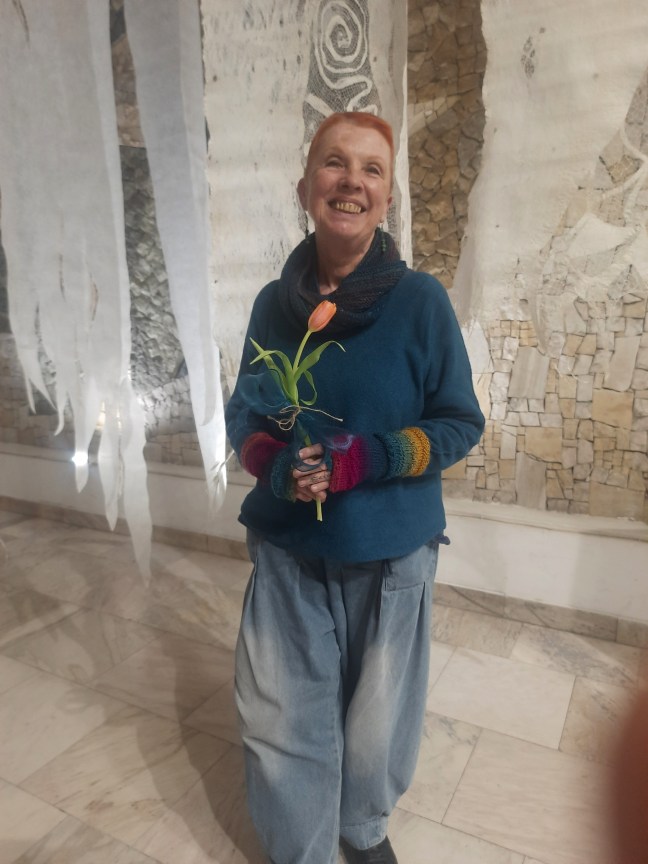 Happy for receiving the tulip