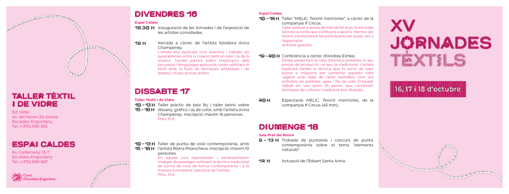 Program for the XV textile conference at Espai Caldes