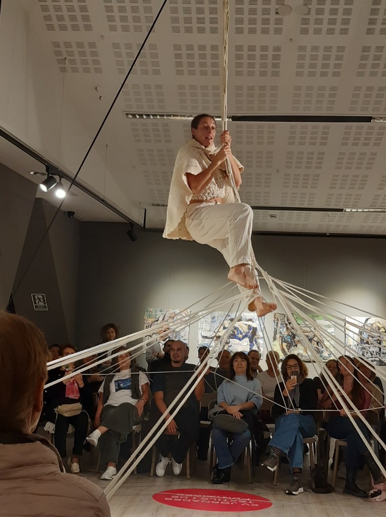 Suspended above the viewers' heads